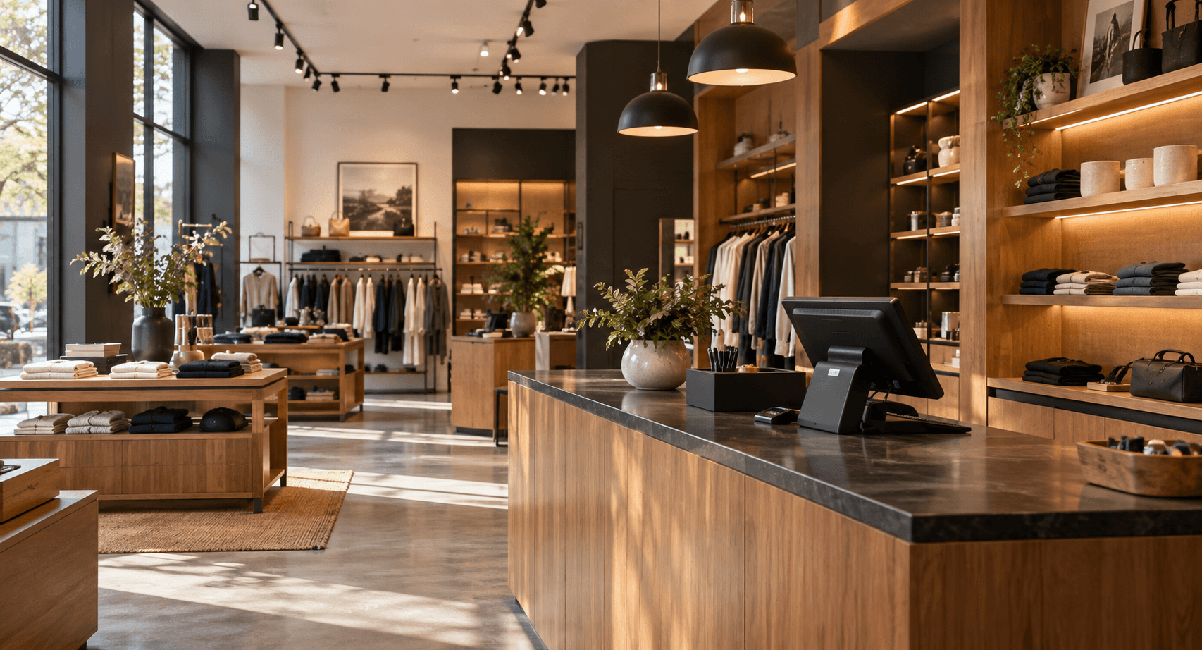 Modern retail store with a point-of-sale checkout counter